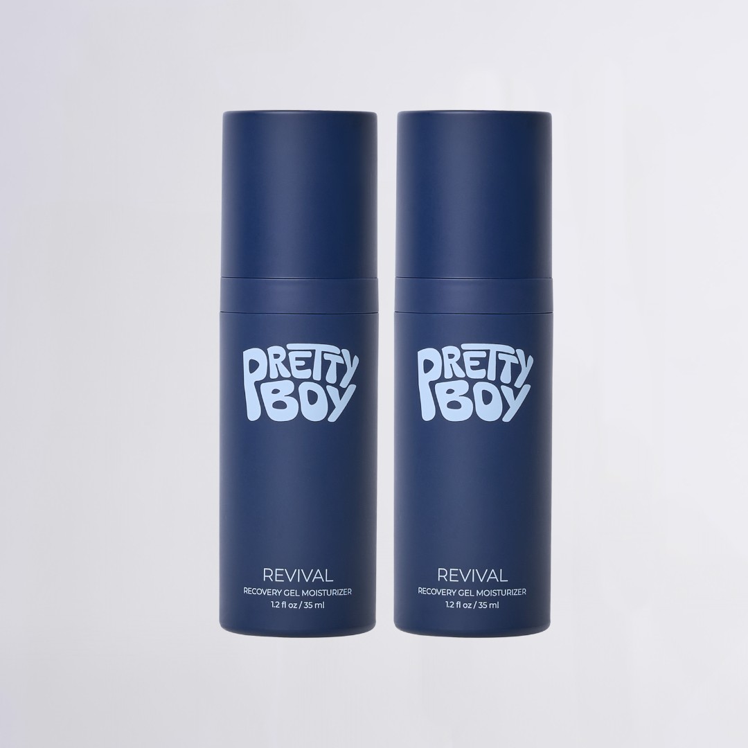 Two bottles of PrettyBoy Revival Moisturizer